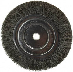 Anderson - 6" OD, 5/8" Arbor Hole, Crimped Steel Wheel Brush - 1/2" Face Width, 1-1/16" Trim Length, 0.008" Filament Diam, 6,000 RPM - Exact Industrial Supply