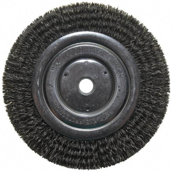 Anderson - 6" OD, 5/8" Arbor Hole, Crimped Steel Wheel Brush - 1/2" Face Width, 1-1/16" Trim Length, 0.014" Filament Diam, 6,000 RPM - Exact Industrial Supply