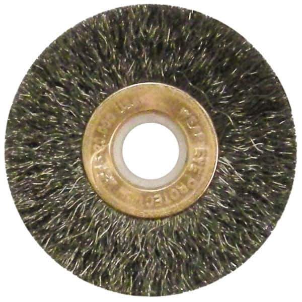 Anderson - 2" OD, 1/2" Arbor Hole, Crimped Steel Wheel Brush - 1/4" Face Width, 1/2" Trim Length, 0.006" Filament Diam, 20,000 RPM - Exact Industrial Supply