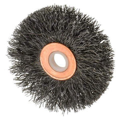 Anderson - 2-1/2" OD, 1/2" Arbor Hole, Crimped Steel Wheel Brush - 1/4" Face Width, 3/4" Trim Length, 0.0118" Filament Diam, 20,000 RPM - Exact Industrial Supply