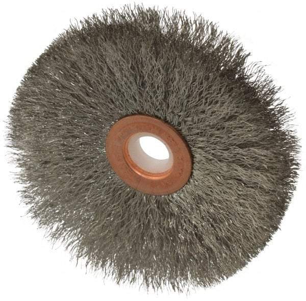 Anderson - 3" OD, 1/2" Arbor Hole, Crimped Stainless Steel Wheel Brush - 1/4" Face Width, 1" Trim Length, 0.006" Filament Diam, 20,000 RPM - Exact Industrial Supply