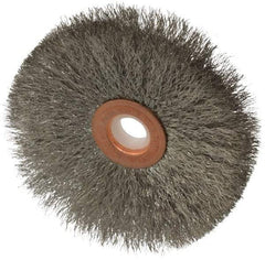 Anderson - 3" OD, 1/2" Arbor Hole, Crimped Stainless Steel Wheel Brush - 1/4" Face Width, 1" Trim Length, 0.006" Filament Diam, 20,000 RPM - Exact Industrial Supply