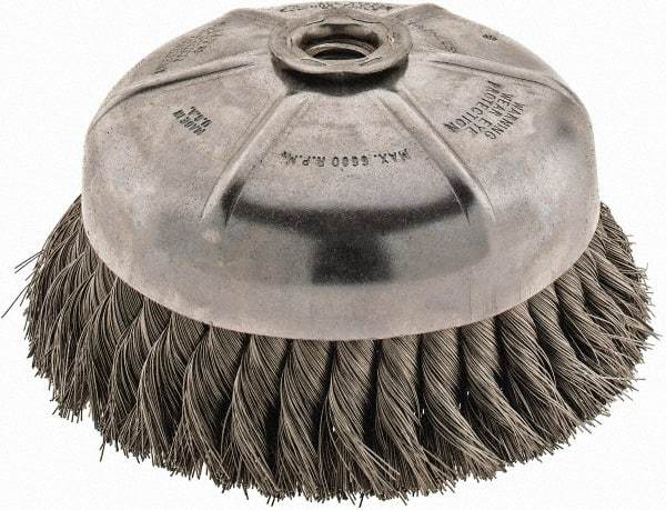 Anderson - 6" Diam, 5/8-11 Threaded Arbor, Stainless Steel Fill Cup Brush - 0.014 Wire Diam, 1-3/8" Trim Length, 6,600 Max RPM - Exact Industrial Supply