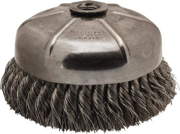 Anderson - 6" Diam, 5/8-11 Threaded Arbor, Stainless Steel Fill Cup Brush - 0.02 Wire Diam, 1-3/8" Trim Length, 6,600 Max RPM - Exact Industrial Supply