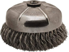 Anderson - 6" Diam, 5/8-11 Threaded Arbor, Stainless Steel Fill Cup Brush - 0.02 Wire Diam, 1-3/8" Trim Length, 6,600 Max RPM - Exact Industrial Supply