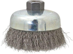Anderson - 4" Diam, 5/8-11 Threaded Arbor, Stainless Steel Fill Cup Brush - 0.014 Wire Diam, 1-1/4" Trim Length, 9,000 Max RPM - Exact Industrial Supply