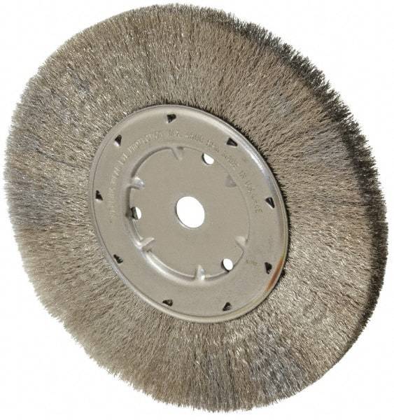 Anderson - 8" OD, 5/8" Arbor Hole, Crimped Stainless Steel Wheel Brush - 1/2" Face Width, 1-13/16" Trim Length, 0.006" Filament Diam, 4,500 RPM - Exact Industrial Supply