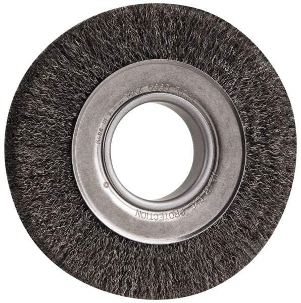Anderson - 6" OD, 2" Arbor Hole, Crimped Steel Wheel Brush - 1" Face Width, 1-1/8" Trim Length, 0.0118" Filament Diam, 6,000 RPM - Exact Industrial Supply