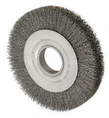 Anderson - 8" OD, 2" Arbor Hole, Crimped Steel Wheel Brush - 1-1/8" Face Width, 1-1/2" Trim Length, 0.014" Filament Diam, 4,500 RPM - Exact Industrial Supply