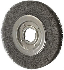 Anderson - 10" OD, 2" Arbor Hole, Crimped Steel Wheel Brush - 1-1/4" Face Width, 2" Trim Length, 0.0118" Filament Diam, 3,600 RPM - Exact Industrial Supply