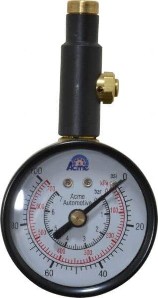 Acme - 0 to 100 psi Dial Straight Tire Pressure Gauge - Closed Check - Exact Industrial Supply