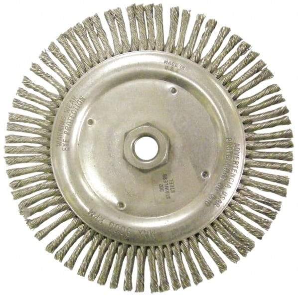 Anderson - 6-7/8" OD, 5/8-11 Arbor Hole, Knotted Stainless Steel Wheel Brush - 1/8" Face Width, 1-1/8" Trim Length, 0.02" Filament Diam, 9,000 RPM - Exact Industrial Supply