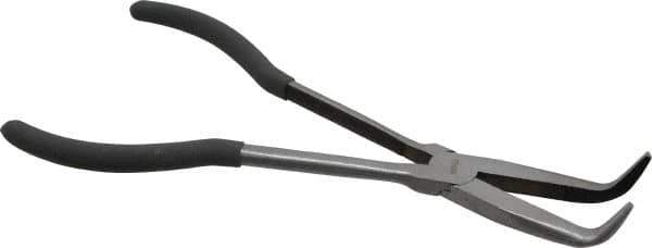 Value Collection - 11" OAL, 4" Jaw Length x 11/16" Jaw Width, Long Nose Pliers - Serrated Jaw, Angled Head, Plastic Dipped Handles - Exact Industrial Supply