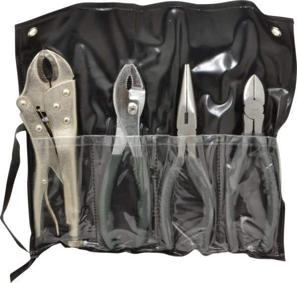 Value Collection - 4 Piece Plier Set - Comes in Plastic Pouch - Exact Industrial Supply