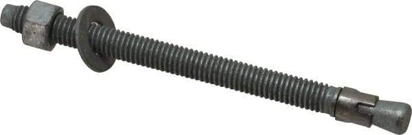 Made in USA - 3/8" Diam, 3/8" Drill, 5" OAL, 3-3/8" Min Embedment Wedge Expansion Concrete Anchor - Grade 5 Steel, Galvanized Finish, Hex Nut Head, Hex Drive, 4" Thread Length - Exact Industrial Supply