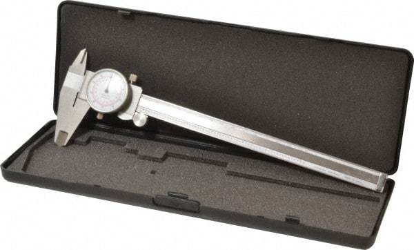 Value Collection - 0mm to 8" Range, 0.001" and 0.02 mm Graduation, 0.1" per Revolution, Dial Caliper - White Face, 1.97" Jaw Length - Exact Industrial Supply