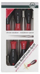 Wiha - 6 Piece 3/16 to 1/2" Nutdriver Set - Solid Shaft, Ergonomic Handle - Exact Industrial Supply