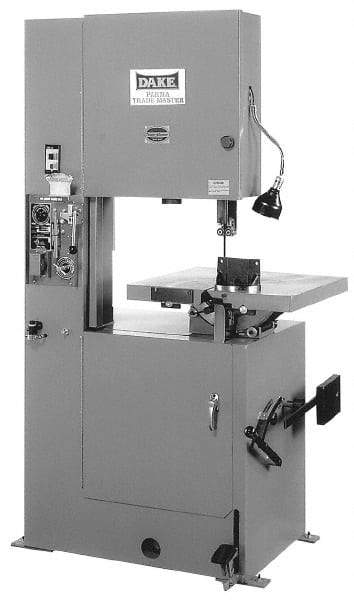 Dake - 19-1/2 Inch Throat Capacity, Variable Speed Pulley Vertical Bandsaw - 50 to 500 SFPM, 1-1/2 HP, Three Phase - Exact Industrial Supply