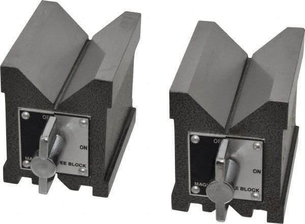 Value Collection - 4.76 to 2-3/4" Capacity, 90° Angle, Steel V-Block - 4" Long x 3" Wide x 3-3/4" High, Sold as Matched Pair - Exact Industrial Supply