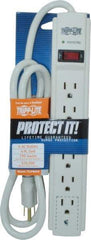 Tripp-Lite - 6 Outlets, 120 Volts, 15 Amps, 4' Cord, Power Outlet Strip - Free Hanging, Keyhole Mount, 5-15P NEMA Configuration, 10.8" Strip, UL1449 3rd Edition - Exact Industrial Supply