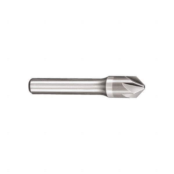 SGS - 1/8" Head Diam, 1/8" Shank Diam, 6 Flute 82° Solid Carbide Countersink - Bright Finish, 1-1/2" OAL, Single End, Straight Shank, Right Hand Cut - Exact Industrial Supply