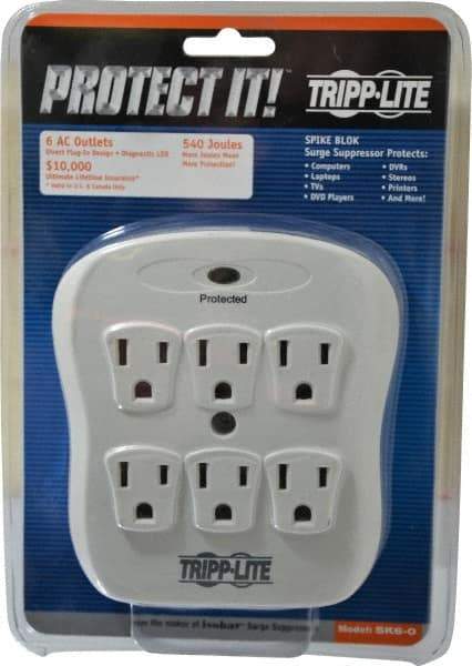 Tripp-Lite - 6 Outlets, 120 Volts, 15 Amps, Power Outlet Strip - Direct Plug-in Mount, 5-15P NEMA Configuration, 4.8" Strip, UL1449 3rd Edition - Exact Industrial Supply