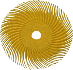 3M - 3" Diam, 3/8" Max Face Width, Plain Hole Radial Bristle Brush - 80 Grit, Medium Grade, 20,000 Max RPM, Yellow - Exact Industrial Supply