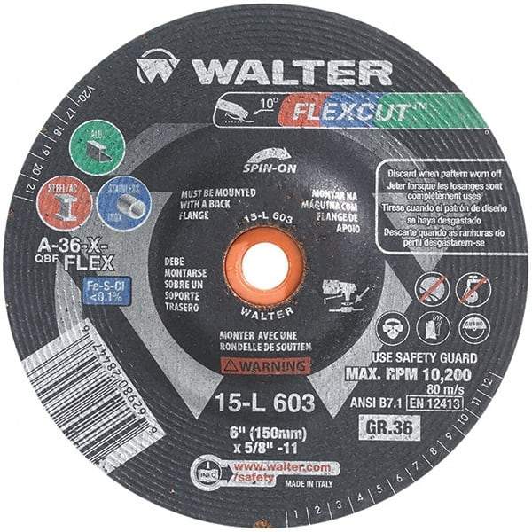 WALTER Surface Technologies - 6" Diam, 36 Grit Surface Grinding Wheel - Aluminum Oxide/Silicon Carbide Blend, Resinoid Bond - Exact Industrial Supply
