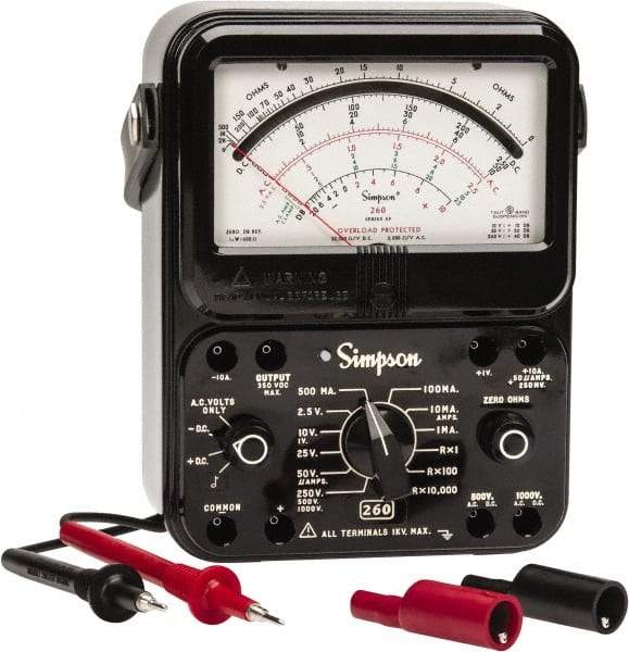 Simpson Electric - 12391, 1,000 VAC/VDC, Analog Manual Ranging Multimeter - 20 mOhm, Measures Voltage, Current, Resistance - Exact Industrial Supply