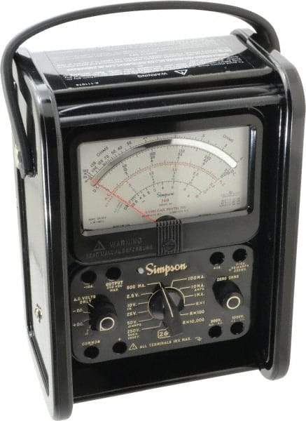 Simpson Electric - 12392, 1,000 VAC/VDC, Analog Manual Ranging Multimeter - 20 mOhm, Measures Voltage, Current, Resistance - Exact Industrial Supply
