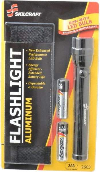 Ability One - Xenon Bulb, Industrial/Tactical Flashlight - Black Aluminum Body, 2 AA Batteries Included - Exact Industrial Supply