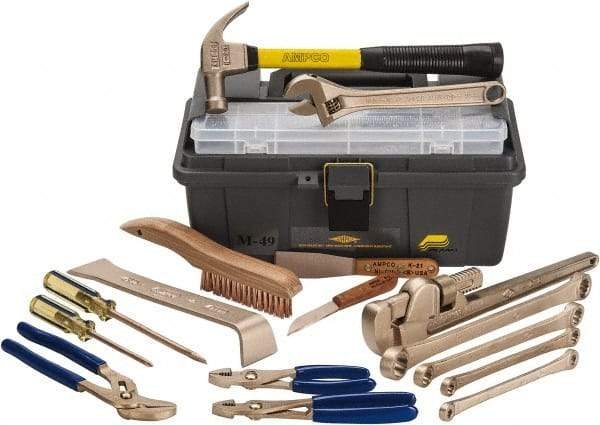 Ampco - 16 Piece Nonsparking Tool Set - Comes in Tool Box - Exact Industrial Supply