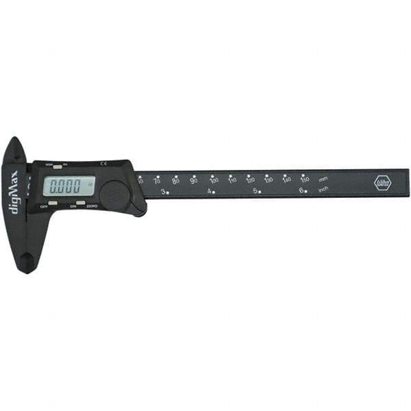 Wiha - 0 to 150mm Range, 0.01mm Resolution, Electronic Caliper - Polycarbonate with 1-1/2" Carbon Fiber Reinforced Plastic (CFRP) Jaws, 0.01mm Accuracy - Exact Industrial Supply