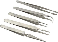 Value Collection - Stainless Steel Tweezer Set - 5 Piece - Exact Industrial Supply
