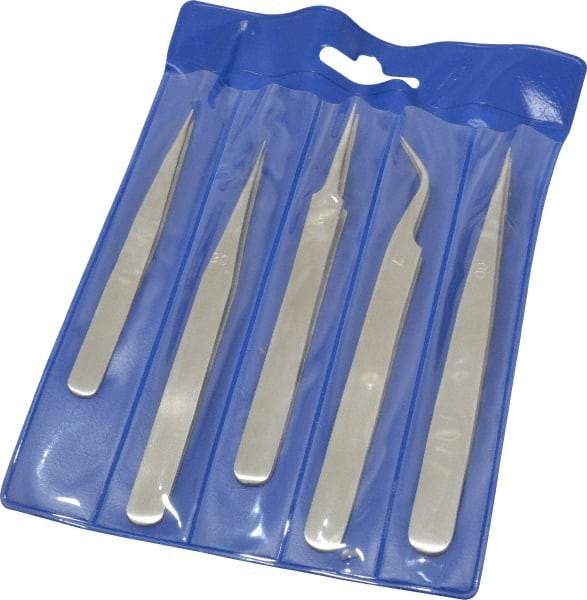 Value Collection - Stainless Steel Tweezer Set - 5 Piece - Exact Industrial Supply