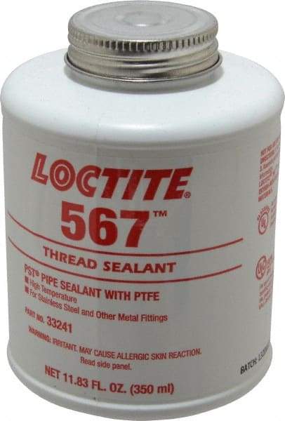 Loctite - 350 ml Brush Top Can White Pipe Sealant - Methacrylate Ester, 400°F Max Working Temp, For Sealing Metal Tapered Pipe Threads & Fittings Up to 2" - Exact Industrial Supply