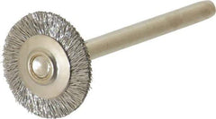 Anderson - 5/8" OD, 1/8" Shank Diam, Crimped Stainless Steel Wheel Brush - 0.005" Filament Diam, 25,000 RPM - Exact Industrial Supply