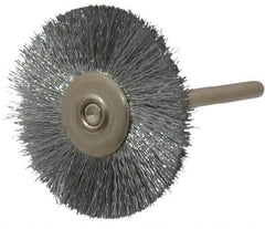 Anderson - 1-1/4" OD, 1/8" Shank Diam, Crimped Steel Wheel Brush - 0.005" Filament Diam, 25,000 RPM - Exact Industrial Supply