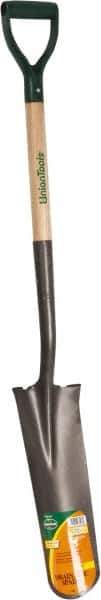 UnionTools - 16" High x 6" Wide Tapered Steel Spade - 27" Long Wood D-Grip Handle, Front Turned - Exact Industrial Supply