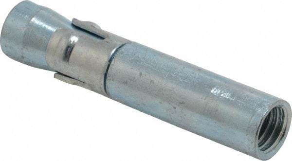 Wej-It - 5/8" Diam, 5/8" Drill, 3-3/32" OAL, 1/2" Min Embedment Drop-In Concrete Anchor - 12L14 Steel, Zinc-Plated Finish, Hex Nut Head, Hex Drive, 1-1/2" Thread Length - Exact Industrial Supply
