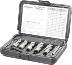 Hougen - 8 Piece, 9/16 to 1-1/16" Cutter Diam, 1" Cutting Depth, High Speed Steel Annular Cutter Set - Bright Finish, 3/4" Shank Diam, 9/16, 11/16, 13/16, 15/16, 1-1/16" Cutter Diams, 2 Flats on Shank - Exact Industrial Supply