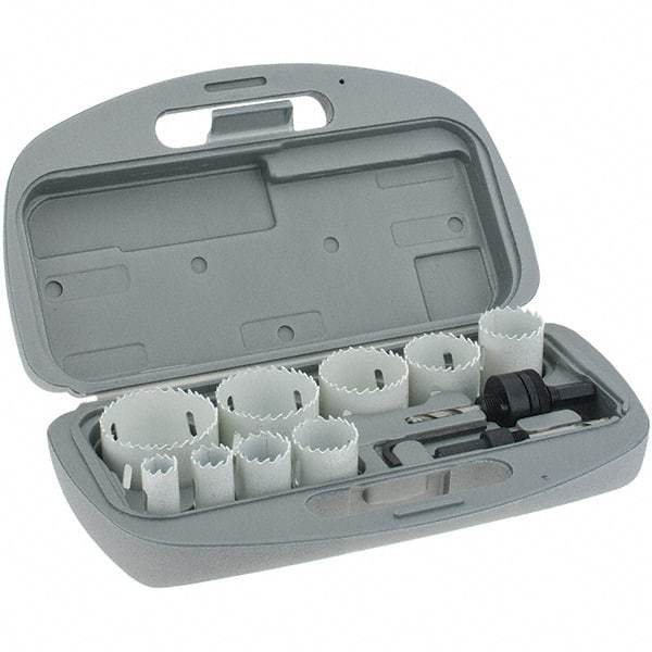 Value Collection - 9 Piece, 3/4" to 2-1/4" Saw Diam, Maintenance Hole Saw Kit - Bi-Metal, Includes 6 Hole Saws - Exact Industrial Supply