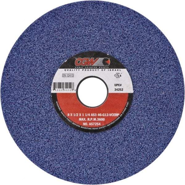 Camel Grinding Wheels - 14" Diam x 5" Hole x 1-1/2" Thick, H Hardness, 46 Grit Surface Grinding Wheel - Ceramic, Type 1, Medium Grade, Vitrified Bond, No Recess - Exact Industrial Supply