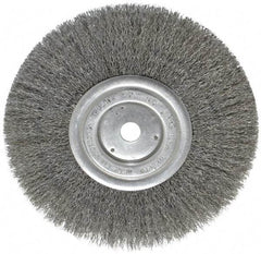 Weiler - 8" OD, 5/8" Arbor Hole, Crimped Steel Wheel Brush - 3/4" Face Width, 2-1/16" Trim Length, 0.0104" Filament Diam, 6,000 RPM - Exact Industrial Supply