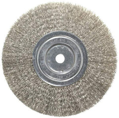 Weiler - 8" OD, 5/8" Arbor Hole, Crimped Stainless Steel Wheel Brush - 3/4" Face Width, 2-1/16" Trim Length, 0.0118" Filament Diam, 6,000 RPM - Exact Industrial Supply