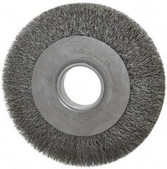 Weiler - 8" OD, 2" Arbor Hole, Crimped Steel Wheel Brush - 1" Face Width, 1-3/8" Trim Length, 0.0104" Filament Diam, 4,500 RPM - Exact Industrial Supply