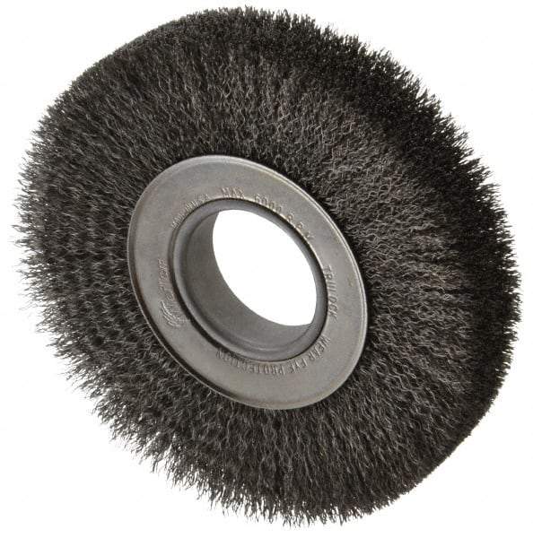 Weiler - 7" OD, 2" Arbor Hole, Crimped Steel Wheel Brush - 1-1/4" Face Width, 1-5/8" Trim Length, 0.0118" Filament Diam, 6,000 RPM - Exact Industrial Supply