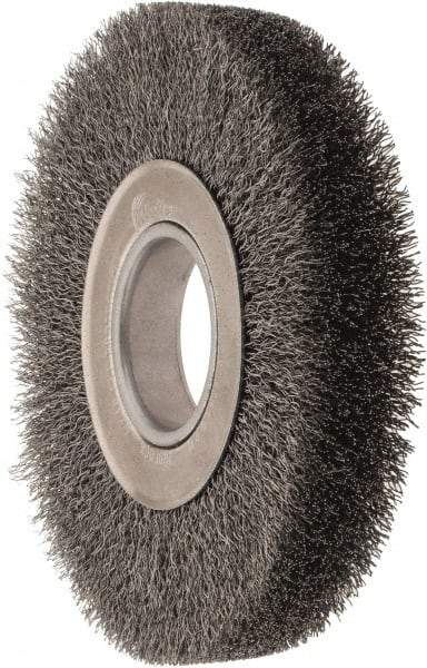 Weiler - 7" OD, 2" Arbor Hole, Crimped Steel Wheel Brush - 1-1/4" Face Width, 1-5/8" Trim Length, 0.014" Filament Diam, 6,000 RPM - Exact Industrial Supply