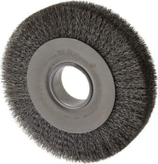Weiler - 8" OD, 2" Arbor Hole, Crimped Steel Wheel Brush - 1-1/2" Face Width, 1-3/8" Trim Length, 0.0118" Filament Diam, 4,500 RPM - Exact Industrial Supply