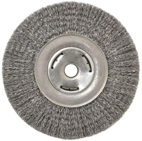 Weiler - 7" OD, 5/8" Arbor Hole, Crimped Steel Wheel Brush - 7/8" Face Width, 1-5/8" Trim Length, 0.014" Filament Diam, 6,000 RPM - Exact Industrial Supply